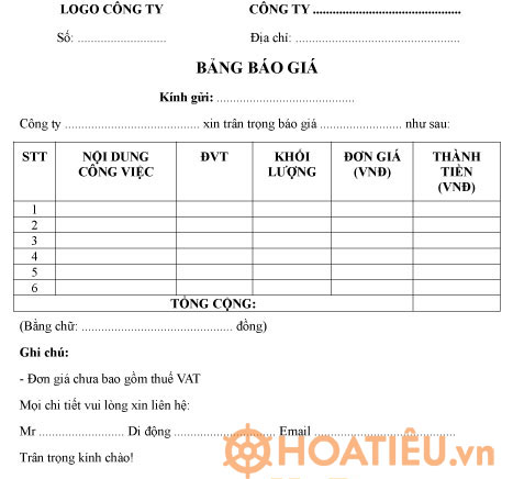 bảng báo giá