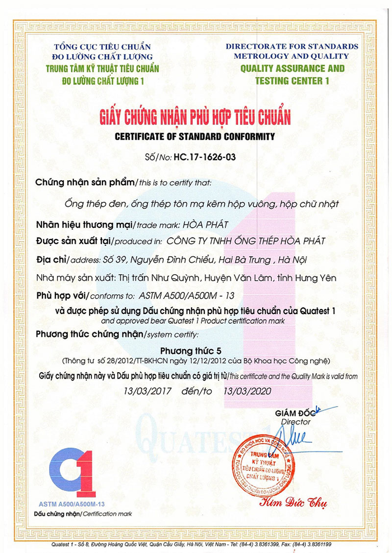 bang quy chuan ong thep hoa phat